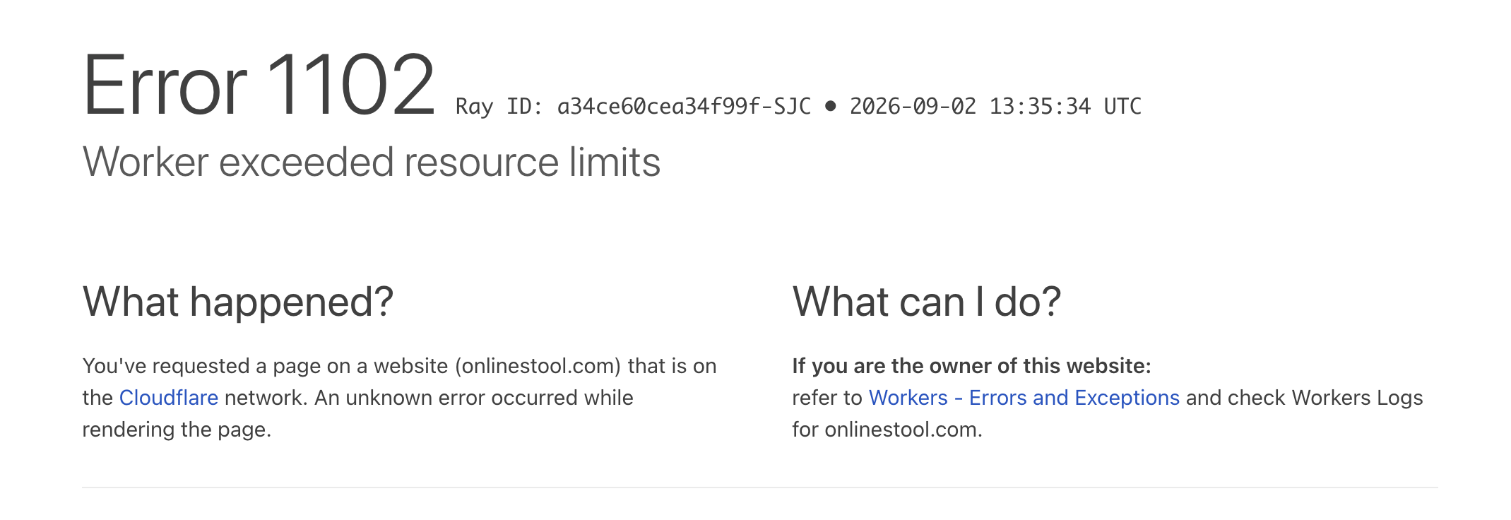 Cloudflare Error 1102 - Worker exceeded resource limits